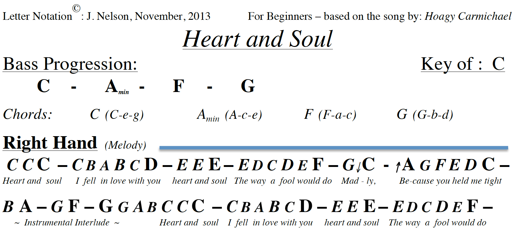 Heart And Soul Piano Easy Sheet Music With Letters Heart And Soul